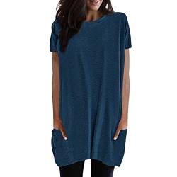 Tunika Damen Sommer Lässig Übergröße T Shirt Sommer Locker Elegant Longbluse Große Größen Kurzarm Lang Tshirt Curvy Oversize Einfarbig Longshirt Bequem Sexy Tunika Sommerbluse von Fulidngzg