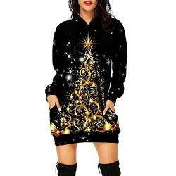 Weihnachtskleid Damen,Merry Christmas Hoodie Kleid Damen Weihnachtspullover Weihnachtskleider Pulloverkleid Rentier Print Kapuzenpullover Kleid Langes Weihnachts Pulli Kleid Weinachtspulli von Fulidngzg