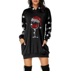 Weihnachtskleid Damen,Merry Christmas Hoodie Kleid Damen Weihnachtspullover Weihnachtskleider Pulloverkleid Rentier Print Kapuzenpullover Kleid Langes Weihnachts Pulli Kleid Weinachtspulli von Fulidngzg