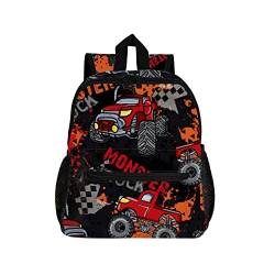 Fuliko Kawaii Rucksack Kinder mit Fach, 14 Zoll Spielzeugauto Schwarz Schulranzen Leicht Kindergartenrucksack Mädchen Jungen 3-8 Jahren, Lässig Kinderrucksack Schulrucksack Daypacks von Fuliko