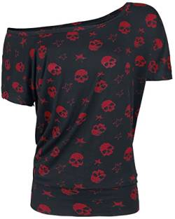 Full Volume by EMP Damen schwarz-rotes T-Shirt mit Totenkopf-Print S von Full Volume by EMP