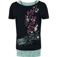 Full Volume by EMP T-Shirt - Three Pieces T-Shirt and Tops with Notes and Stars - S bis XXL - für Damen - Größe L - schwarz/pink/grün von Full Volume by EMP