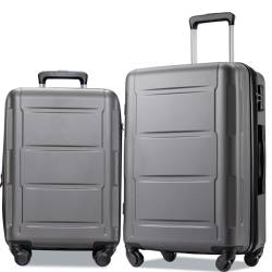 Fulvari 2-teiliges Gepäck-Set, Handgepäck-Koffer-Sets mit TSA-Schloss, erweiterbarer ABS-Leichter Koffer mit 360-Grad-Drehrollen, für Männer und Frauen, Reisen, Business, Dunkelgrau 20 + 24, von Fulvari
