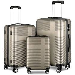 Gepäck-Set, 3-teilig, Gepäck mit TSA-Schloss, ABS-Koffer-Set mit Haken und Spinnrollen, leichtes Gepäck-Set für Reisen, Champagner, Reisen von Fulvari