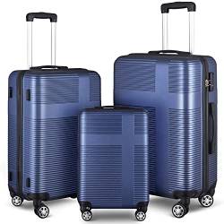 Gepäck-Set, 3-teilig, Gepäck mit TSA-Schloss, ABS-Koffer-Set mit Haken und Spinnrollen, leichtes Gepäck-Set für Reisen, Dunkelblau, Reisen von Fulvari