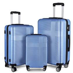 Gepäck-Set, 3-teilig, Gepäck mit TSA-Schloss, ABS-Koffer-Set mit Haken und Spinnrollen, leichtes Gepäck-Set für Reisen, Hell, blau, Reisen von Fulvari