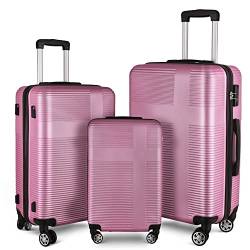 Gepäck-Set, 3-teilig, Gepäck mit TSA-Schloss, ABS-Koffer-Set mit Haken und Spinnrollen, leichtes Gepäck-Set für Reisen, Pink, Reisen von Fulvari
