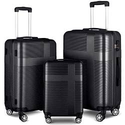 Gepäck-Set, 3-teilig, Gepäck mit TSA-Schloss, ABS-Koffer-Set mit Haken und Spinnrollen, leichtes Gepäck-Set für Reisen, Schwarz, Reisen von Fulvari