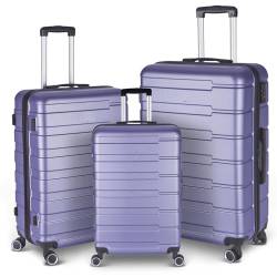 Koffer-Set, Koffer mit Rollen, Hartschale, erweiterbares Gepäck mit Spinner-Rollen, ABS, langlebiges Kofferset mit TSA-Schloss für Reisen, 3 Stück, violett, Reisen von Fulvari