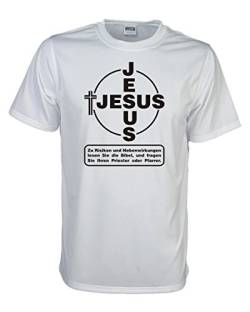 Jesus, Zu Risiken und Nebenwirkungen lesen Sie die Bibel…, witzig bedrucktes T-Shirt mit religiösem christlichen Spruch große Größen (FSJ020) 4XL von Fun T-Shirt