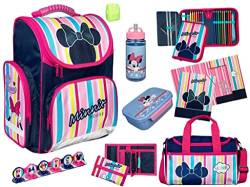 Minnie Maus Mouse Schulranzen Set 14 teilig - CLOU mit Schüleretui gefüllt, Sporttasche, Geldbeutel, Brotdose, Trinkflasche und vielem mehr von Fun Unlimited