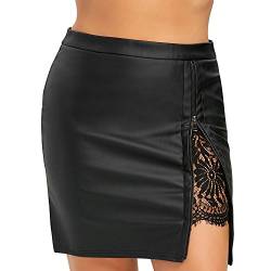 Mini-Rock,Damen Lackleder Rock Sexy Reißverschluss Spitze PU Engen Rock,Damen Kurzer Rock Minirock aus Stretch-Material Damen Röcke Nachtclub Party HIPS Wrapped Stretch Rock Kurz Minirock von FunAloe