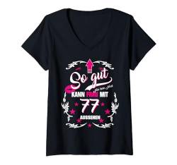 77 Geburtstag Frau Geschenk lustig | Nur kein Neid 77 Jahre T-Shirt mit V-Ausschnitt von FunShirtDealer