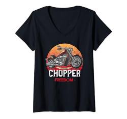 Damen Biker Motorrad Kleidung Chopper Vintage rot T-Shirt mit V-Ausschnitt von FunShirtDealer