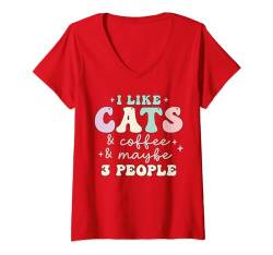 Damen Ich mag Katzen und Kaffee T-Shirt mit V-Ausschnitt von FunShirtDealer