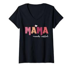 Damen Retro Mama | Ich brauche Kaffee T-Shirt mit V-Ausschnitt von FunShirtDealer