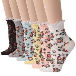 Funcat damen spitze rüsche rüschen-bunte blumen baumwollbeiläufigen neuheit söckchen einheitsgröße 6 paare rüschen socken von Funcat