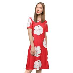 Funhoo Hawaii Prinzessin Blattkleid Cosplay Kostüm für Mädchen Frauen Rot Kurzarm Kleid Sommer Party Casual Outfit (Erwachsene, XL) von Funhoo