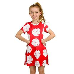 Funhoo Hawaiian Prinzessin Blattkleid Cosplay Kostüm für Mädchen Frauen Rot Kurzarm Kleid Sommer Party Casual Outfit (Kinder, S) von Funhoo