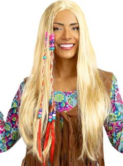 Funidelia | Hippie Perücke blond für Herren und Damen De jaren '60, Hippie, Flower power, Berufe - Zubehör für Erwachsene, Zubehör für Kostüm - Weiß von Funidelia