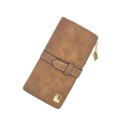 FuninCrea Damen-Geldbörse, PU-Leder, Bifold Wallets für Frauen mit Schnalle, lange Damen-Geldbörsen mit Metall-Reißverschluss und mehreren Steckplätzen für Arbeit, Reisen, Braun von FuninCrea