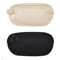 FuninCrea Hüfttaschen, Nylon Bauchtasche Brustbeutel versteckte für Frauen Männer, Anti-Diebstahl Gürteltasche Unter Kleidung mit verstellbarer Schnalle und Elastisches Band für Laufen (schwarz+khaki) von FuninCrea