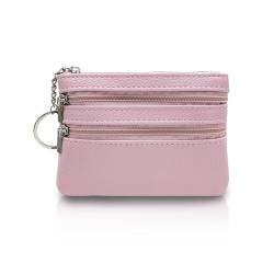 FuninCrea Münzbeutel Portemonnaie Damen Klein, Münzbörse Geldbörse Klein 3-Taschen Münzgeldbeutel Coin Purse mit Schlüsselanhänger, Münztasche Mini Geldbeutel für Damen und Mädchen (Rosa) von FuninCrea