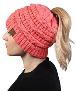 Funky Junque CC BeanieTail Womens Ponytail Messy Bun Beanie Solid Ribbed Hat Cap von Funky Junque
