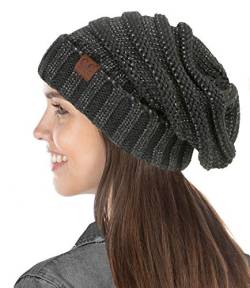 Funky Junque Exclusives Damen Beanie-Mütze, Übergröße, gerippt, warm - Grau - Einheitsgröße von Funky Junque