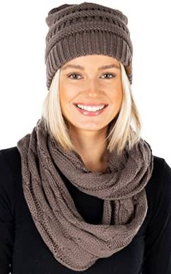 Funky Junque Soft Stretch Winter Beanies mit gebündeltem passendem Infinity Schal, Earth Grey, Einheitsgröße von Funky Junque