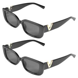 Funmo 2 Stück Schnelle Brille Rave Sonnenbrille Dame,Vintage Rechteckige Sonnenbrille,V Retro Trendy Klassische Quadratische Brille,UV-Schutz-Sonnenbrille für Damen und Herren, Retro-Trendige von Funmo