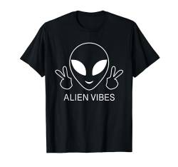 Alien Vibes Funny Peace Hand Happy Face Alien Head Herren Jungen T-Shirt von Funny Alien Smile Face Peace Sign Tees