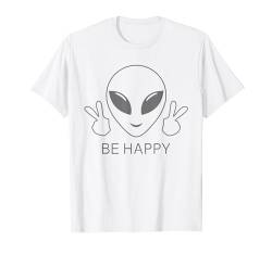 Be Happy Funny Smile Alien-Kopfshirt Peace Hand Alien Face T-Shirt von Funny Alien Smile Face Peace Sign Tees
