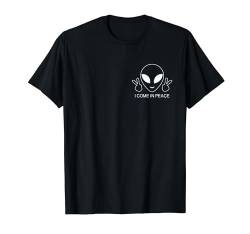 I Come In Peace Lustiges Alienkopf, minimalistisches Taschenlogo, Herren T-Shirt von Funny Alien Smile Face Peace Sign Tees