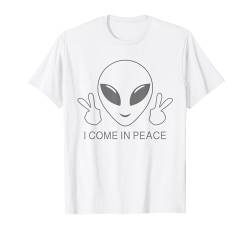I Come In Peace Shirt, lustiges Alienkopf, Friedenshandzeichen, Alien T-Shirt von Funny Alien Smile Face Peace Sign Tees