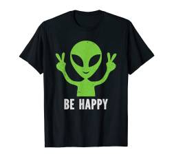 Lustiges Alien-Shirt „Be Happy Smile Face“, Friedenszeichen, Vintage-Stil T-Shirt von Funny Alien Smile Face Peace Sign Tees