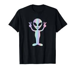 Lustiges Alien-Shirt mit Friedenszeichen und lächelndem Gesicht, Rave-Musik, trippig T-Shirt von Funny Alien Smile Face Peace Sign Tees