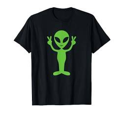 Smile Face Lustiges grünes Alien Shirt Happy Face Peace Herren Jungen T-Shirt von Funny Alien Smile Face Peace Sign Tees