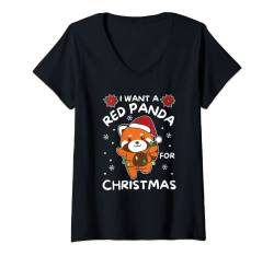 Damen Ich will einen roten Panda zu Weihnachten Süße rote Pandas T-Shirt mit V-Ausschnitt von Funny Animals For Kawaii Christmas