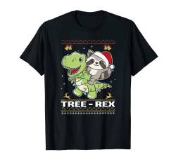 Frohe Weihnachten Hässliche Weihnachten Waschbär T-Rex Tree Rex T-Shirt von Funny Animals For Ugly Christmas
