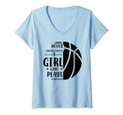 Damen Hoops Girls unterschätzen niemals ein Mädchen, das Basketball spielt T-Shirt mit V-Ausschnitt von Funny Basketball Shirts For Women Men Bball Gifts