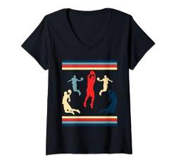 Damen Retro Basketball Hoops Streetball Vintage Basketball Spieler T-Shirt mit V-Ausschnitt von Funny Basketball Shirts For Women Men Bball Gifts