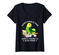 Damen What's Yours Is Mine Parrot I Doppel-Gelbkopf-Amazon T-Shirt mit V-Ausschnitt von Funny Birds Gifts for Birders and Bird Breeders