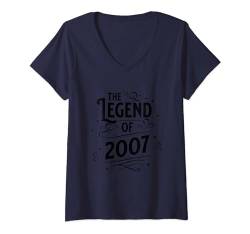 Damen Die Legende von 2007 Cute Birthday Party T-Shirt mit V-Ausschnitt von Funny Birthday Idea for adults, girls and boys