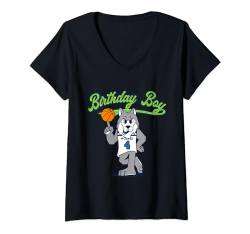 Damen Basketball-Wolf, 4 Jahre, Geburtstagskind T-Shirt mit V-Ausschnitt von Funny Birthday Party Baller Basketball Apparel