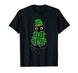 Lustige schwarze Katze mit Kleeblatt St. Patricks Day 2023 T-Shirt von Funny Black Cat Holding Clover St Patricks day tee