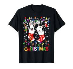 Bullterrier Weihnachtspyjama mit lustigem Hund in Socke T-Shirt von Funny Bull terrier Dog in Sock Pajamas