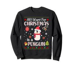 All I Want Is A Penguin For Christmas Ugly Xmas Schlafanzug Sweatshirt von Funny Christmas Farmer Animal Sweater T-Shirt
