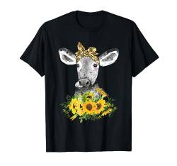 Lustiges Bandana Kuh mit Sonnenblumen, Hippie-Geschenk T-Shirt von Funny Cow Lover Designs