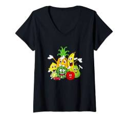 Damen Lustige Früchte Obst Gemüse Essen Kirschen Kiwi Banane Apfel T-Shirt mit V-Ausschnitt von Funny Crazy Fruit Vegetables Food Vegan Outfit